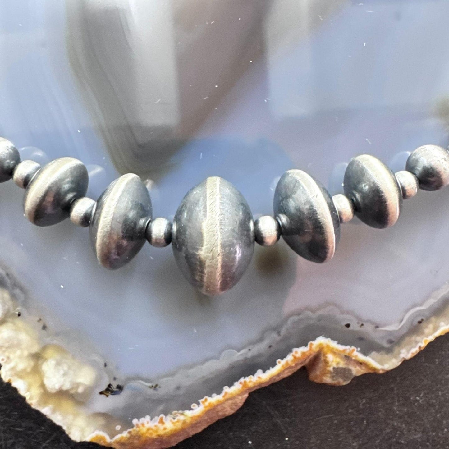 Sterling Silver Southwestern Style 2-12mm Navajo Pearl Bead 18"- 20" Necklace #2