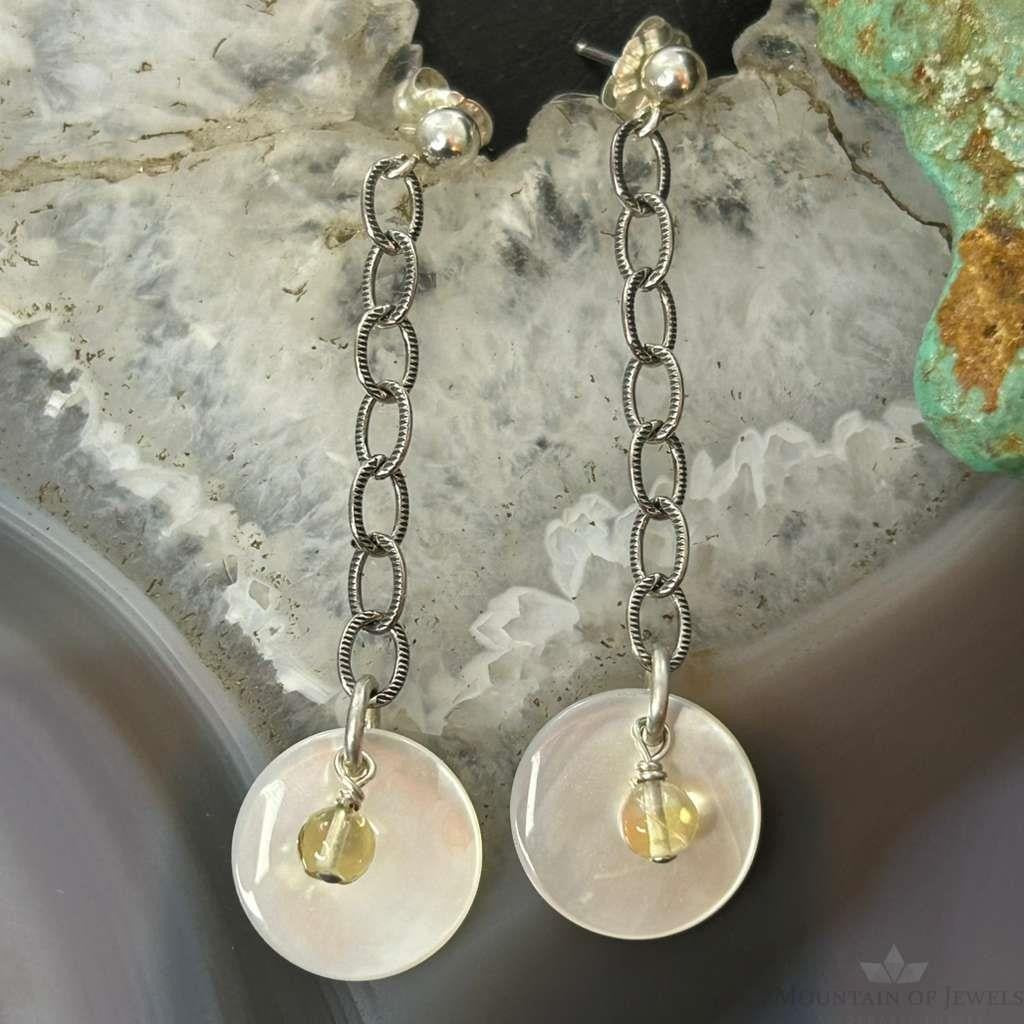 Carolyn Pollack Sterling Silver MOP & Citrine Dangle Earrings For Women