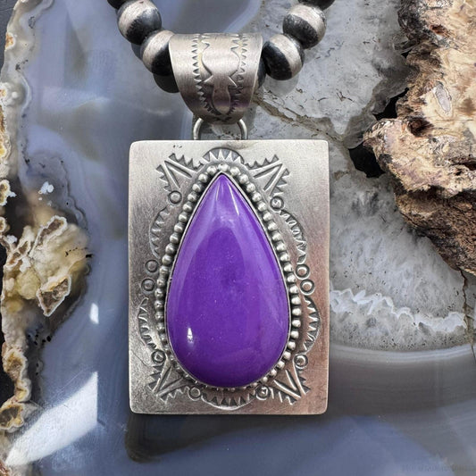 Native American Sterling Silver Purple Phosphosiderite Decorated Pendant For Women