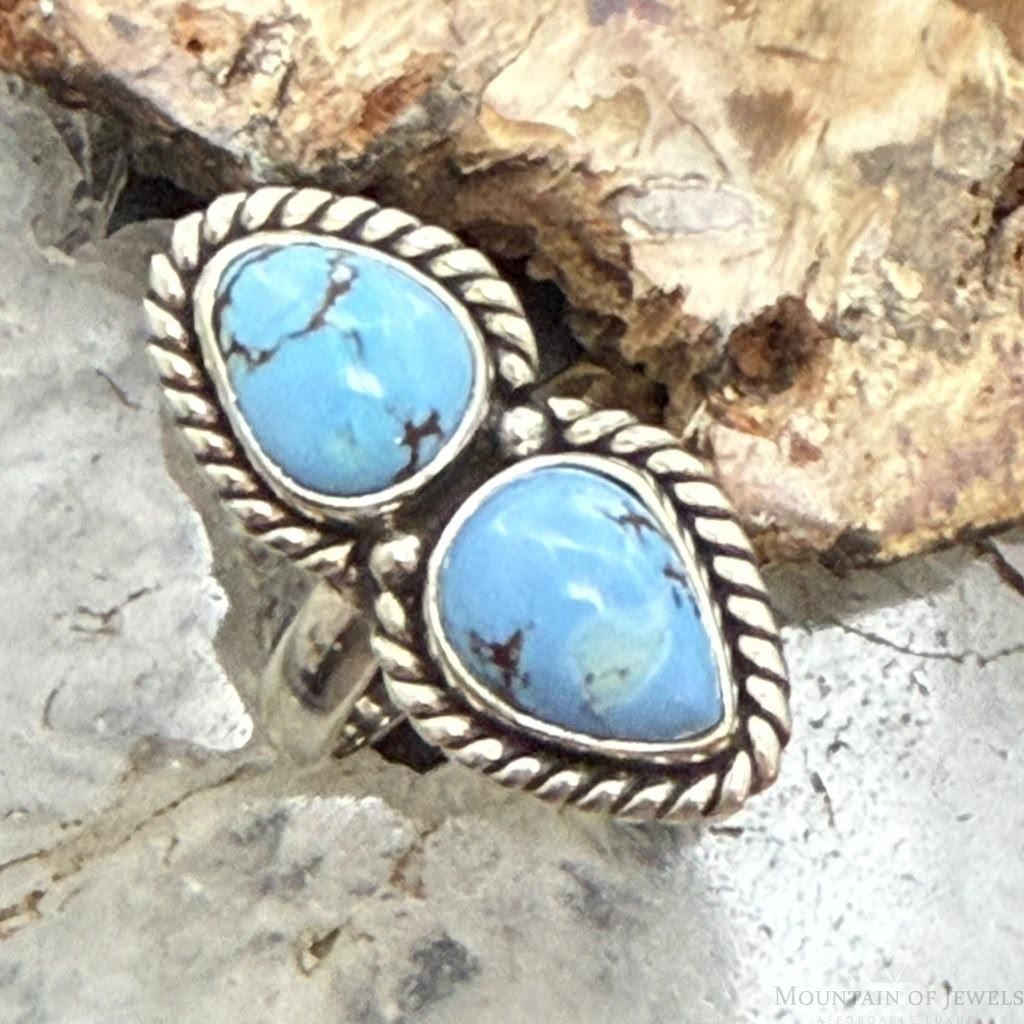 Sterling Silver Southwestern Style 2 Golden Hill Turquoise Ring Size 6 For Women