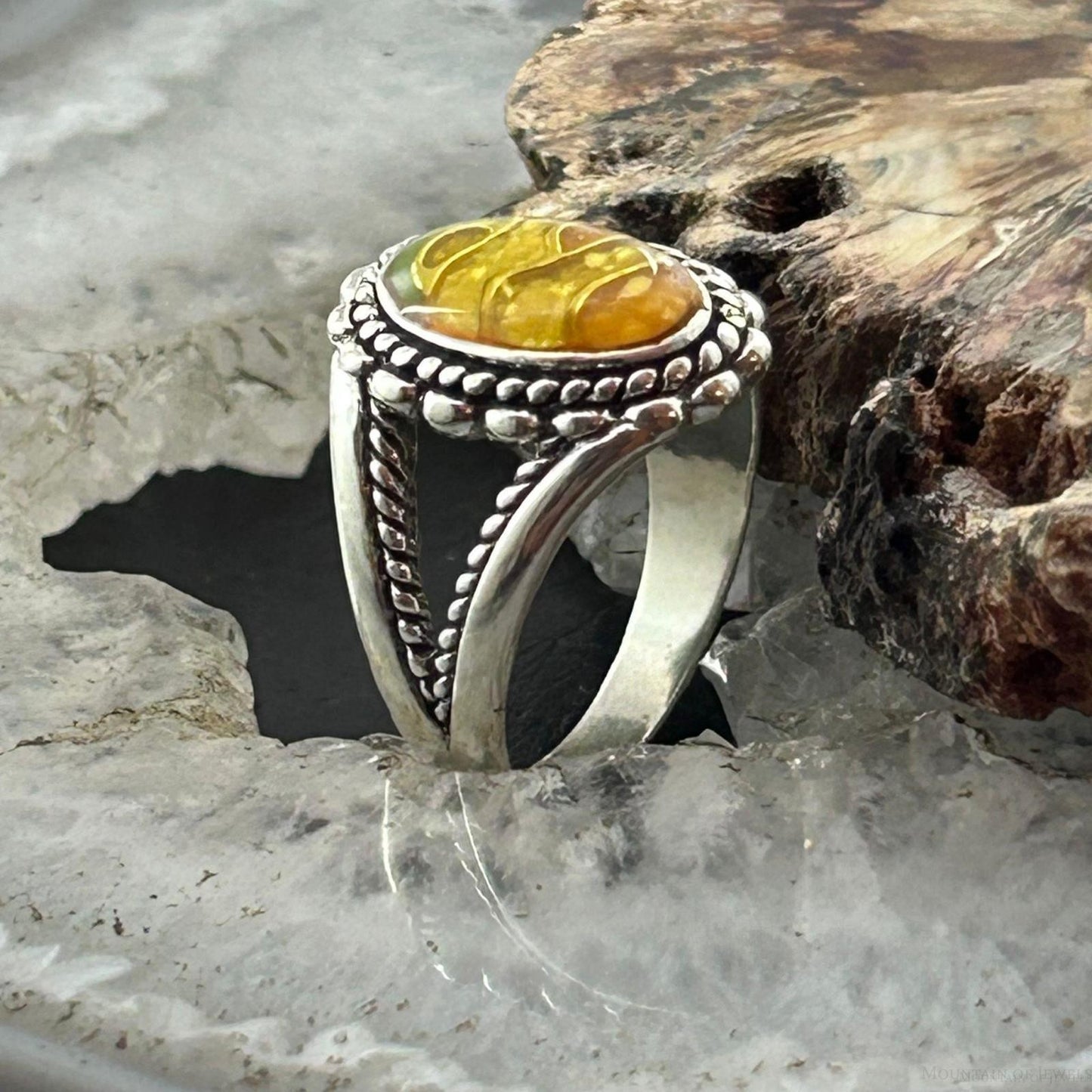 Carolyn Pollack Sterling Silver Oval Chip Inlay Decorated Ring For Women