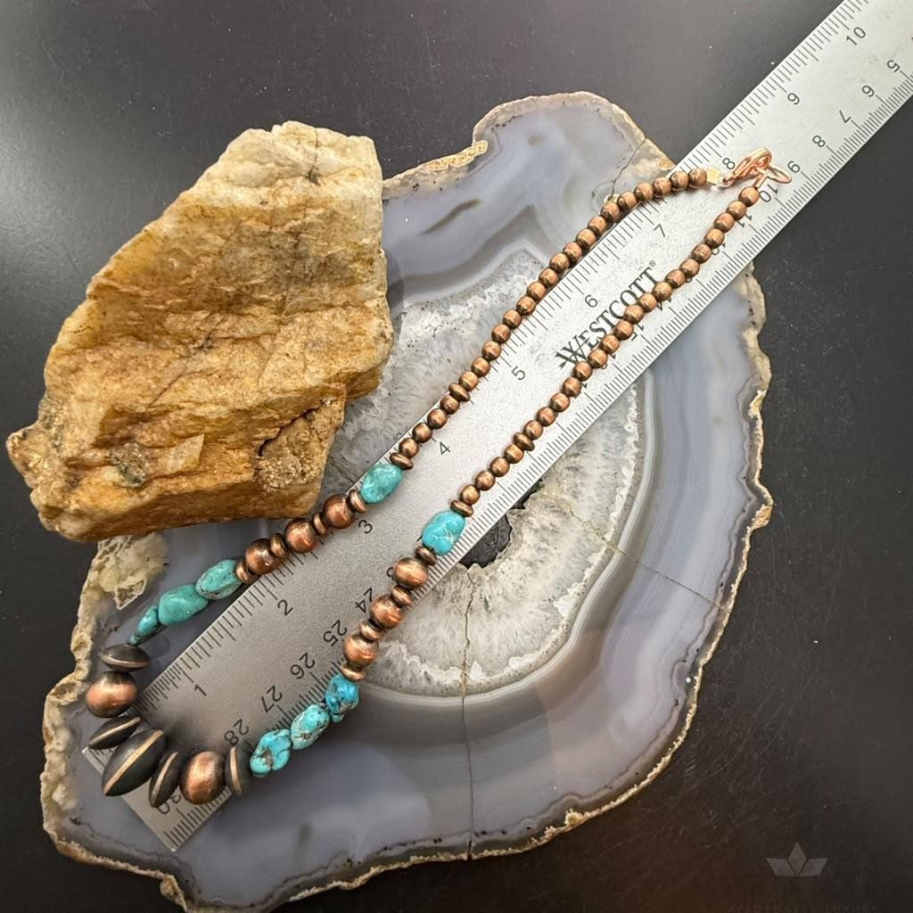 Southwestern Style Copper 4.5-14mm Navajo Pearl&Natural Hubei Turquoise Necklace For Women