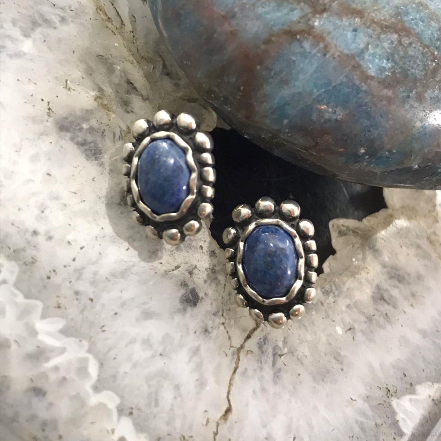 Carolyn Pollack Sterling Silver Oval Denim Lapis Stud Earrings For Women