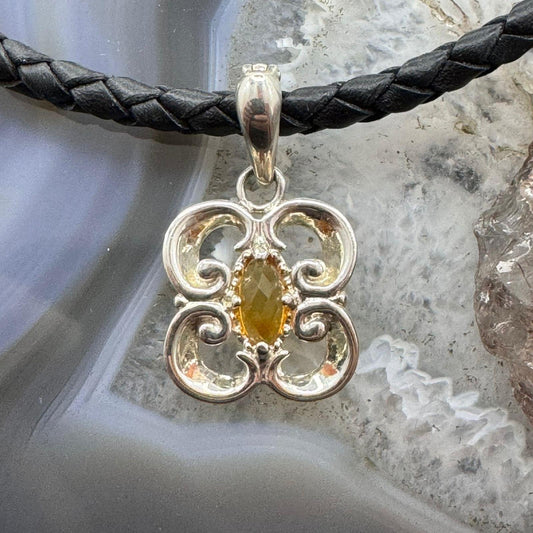 Carolyn Pollack Sterling Silver Faceted Marquise Citrine Enhancer Pendant For Women