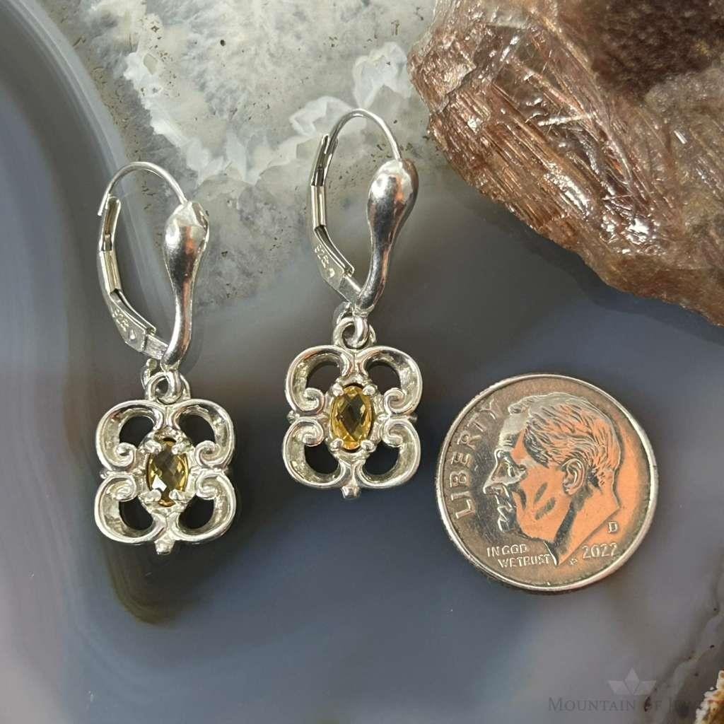 Carolyn Pollack Sterling Silver Faceted Citrine Floral Dangle Earrings For Women