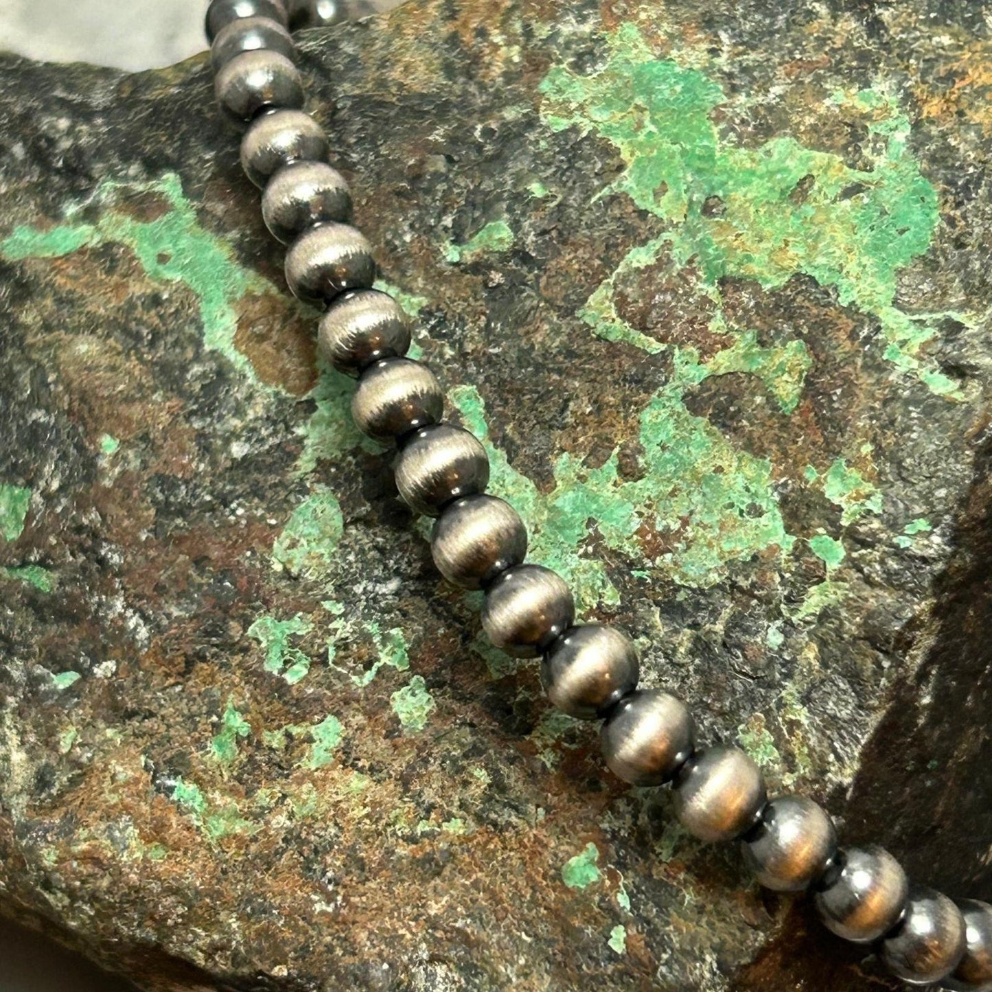 Sterling Silver 4mm Navajo Pearl Beads 6.5" Stretch Bracelet For Women
