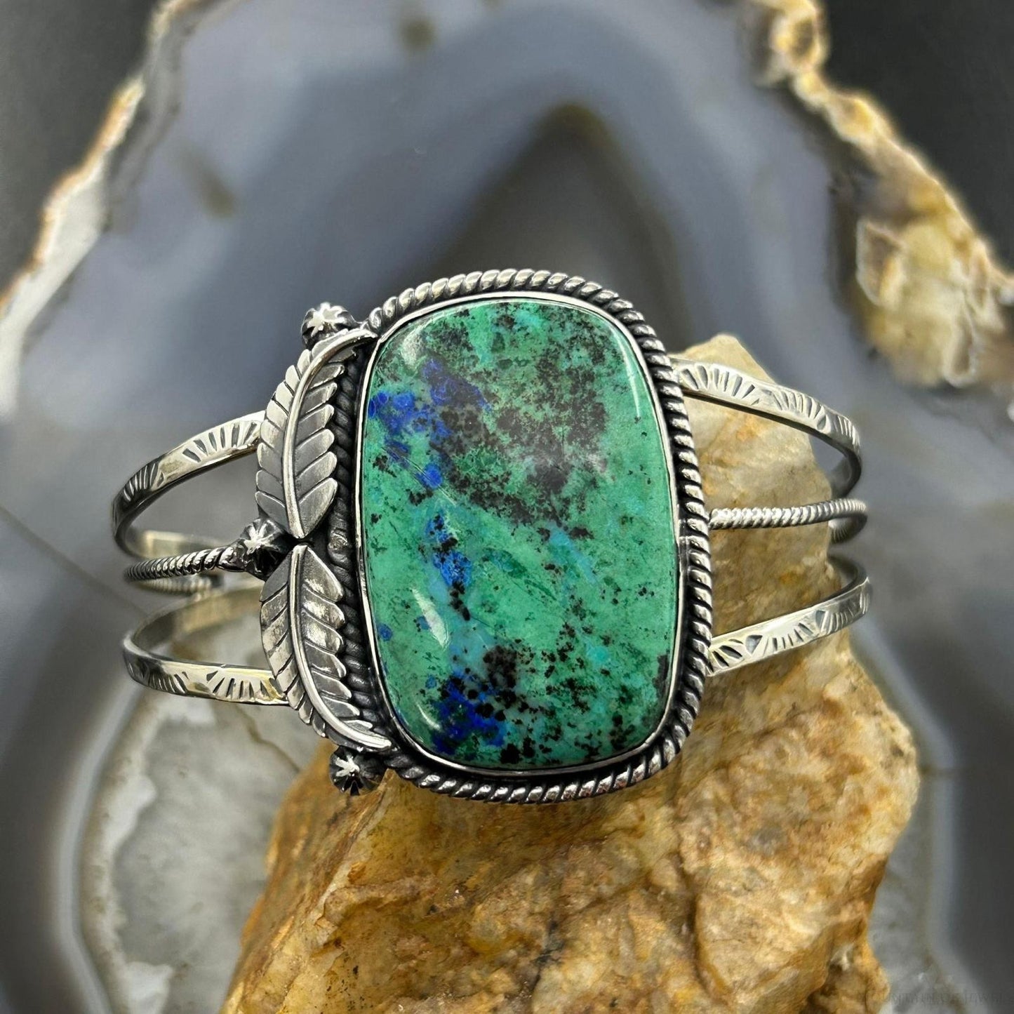 Sterling Silver Southwestern Style Large Square Variscite Bracelet For Women