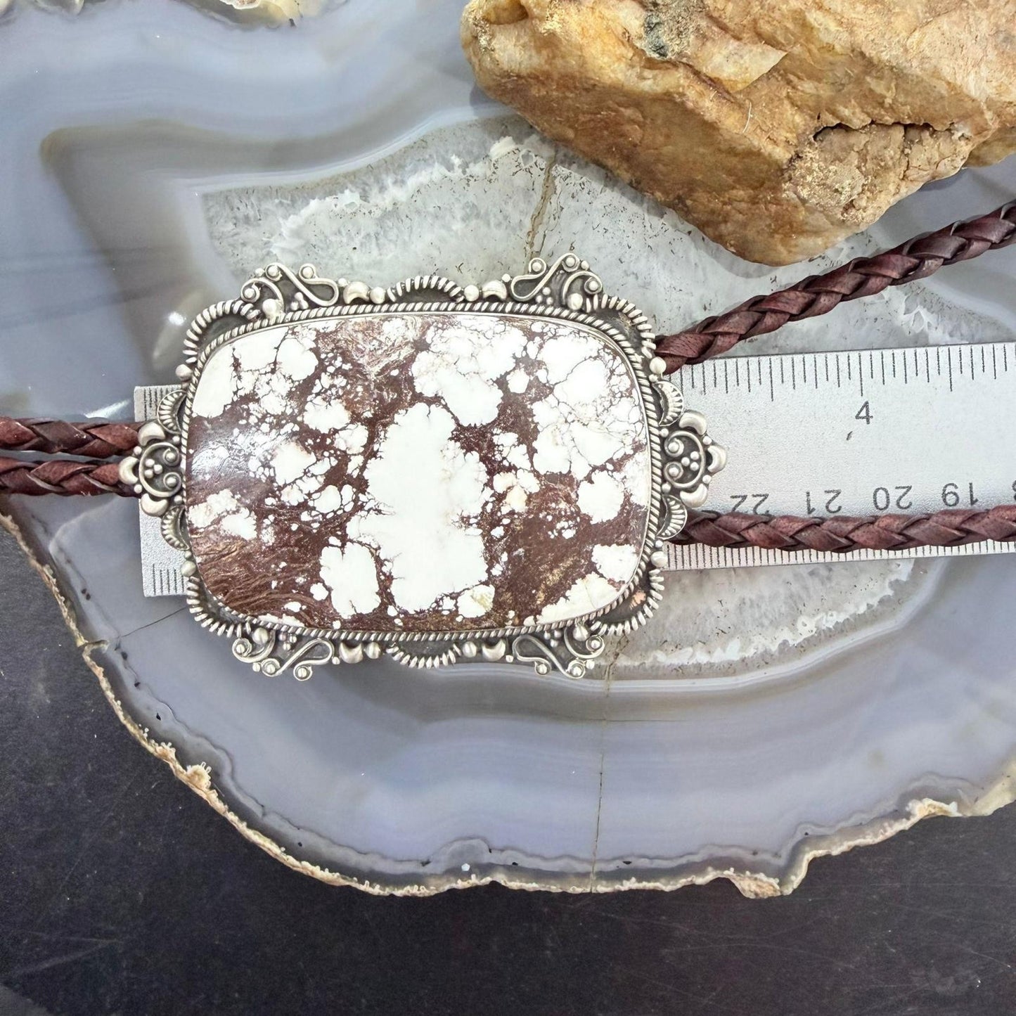 Sterling Silver Southwestern Style Large Rectangle Wild Horse Bolo Tie For Men