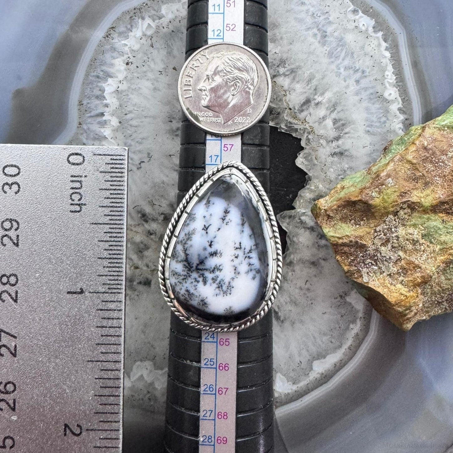 Sterling Silver Southwestern Style Large Teardrop Dendrite Agate Ring Size 10 For Women