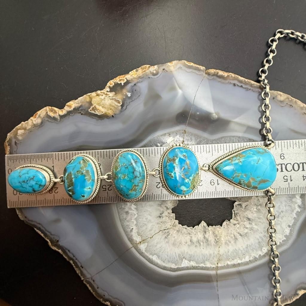 Sterling Silver Southwestern Style Kingman Turquoise Lariat 25" Necklace For Women