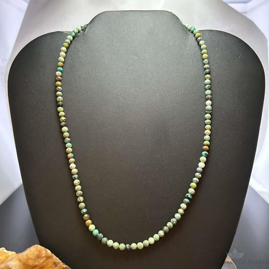 Sterling Silver 4mm Faceted Hubei Turquoise Beads 18" Necklace For Women