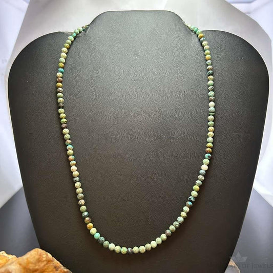 Sterling Silver 4mm Faceted Hubei Turquoise Beads 18" Necklace For Women
