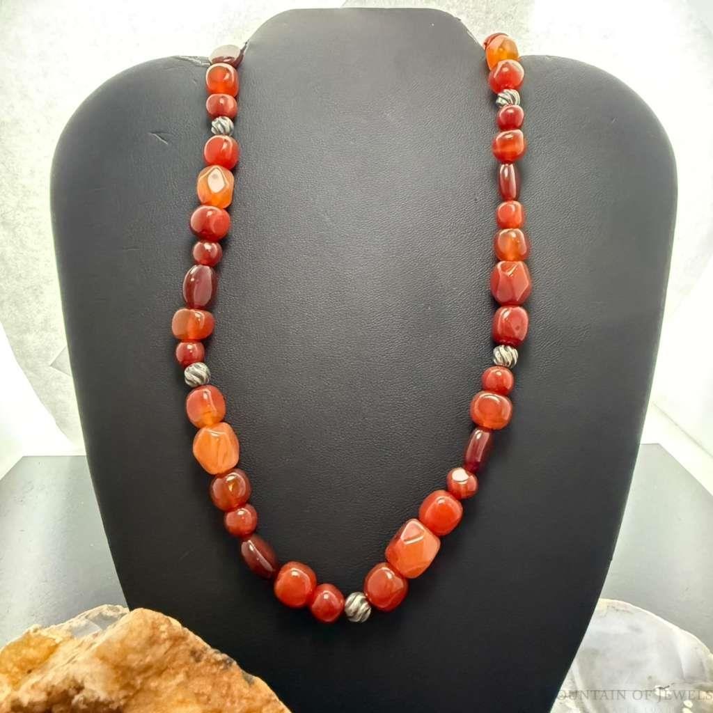 Carolyn Pollack Sterling Silver Carnelian & 9 Swirl Beads 23"-26" Necklace For Women