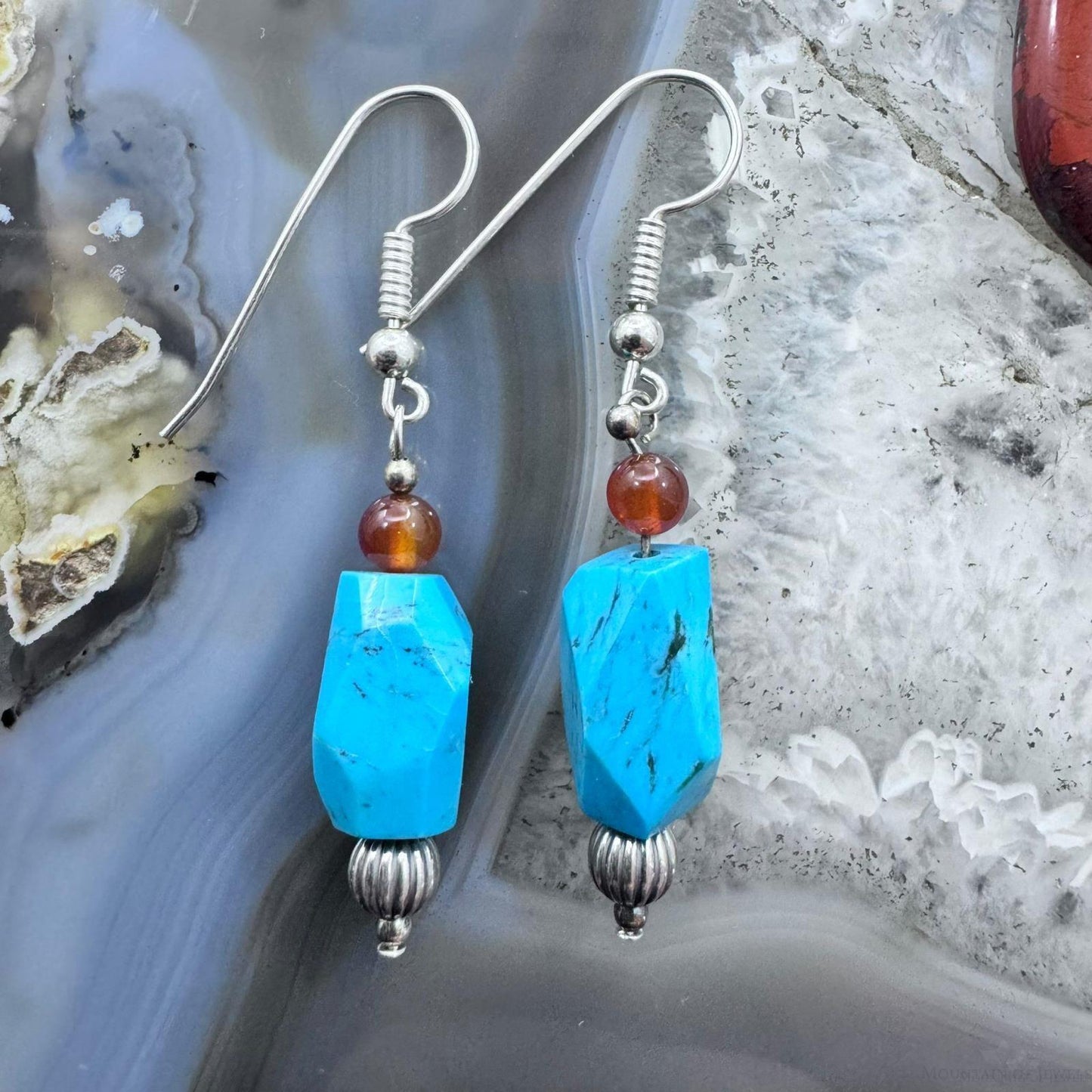 Carolyn Pollack Sterling Silver Turquoise & Carnelian Dangle Earrings For Women