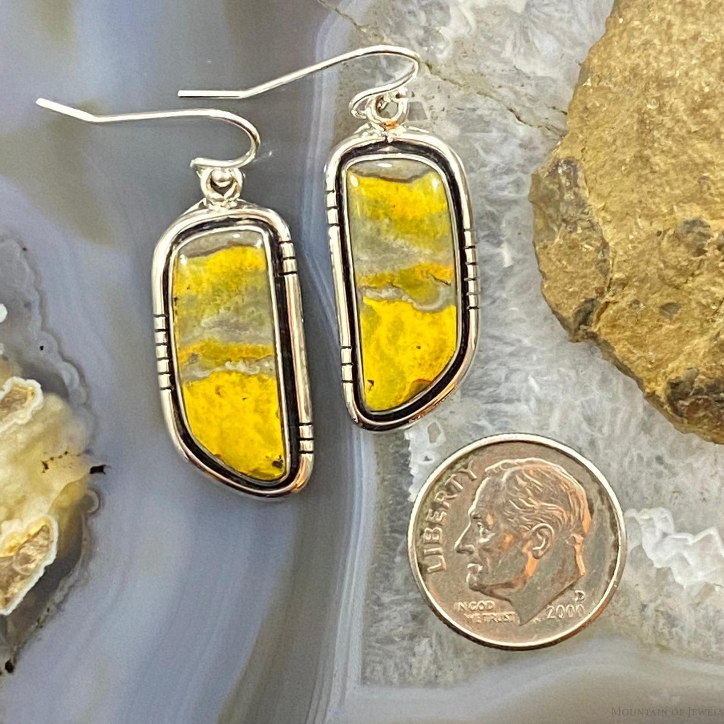 Native American Sterling Silver Bumblebee Jasper Dangle Earrings For Women
