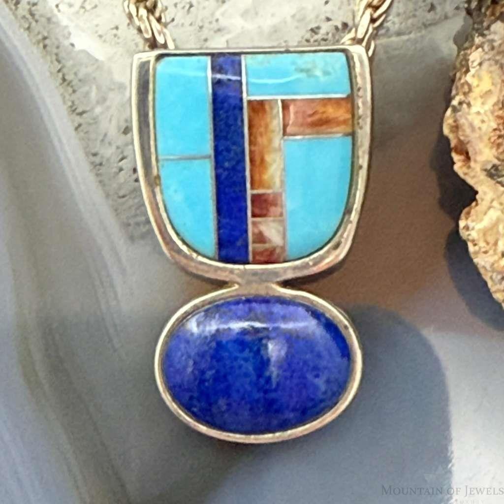 DTR Jay King Sterling Silver Inlay Lapis & Turquoise Pendant For Women