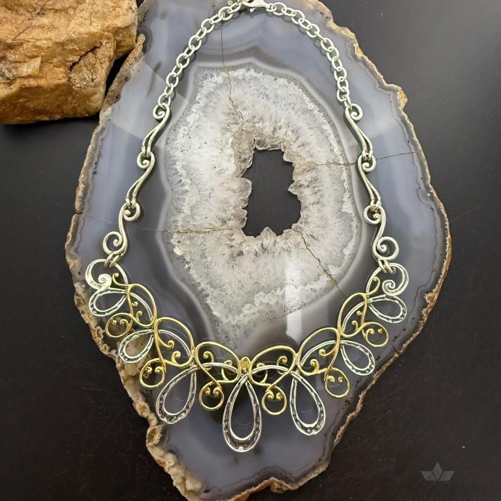 Carolyn Pollack Sterling Silver & Brass Swirl Decorated 15" Necklace For Women