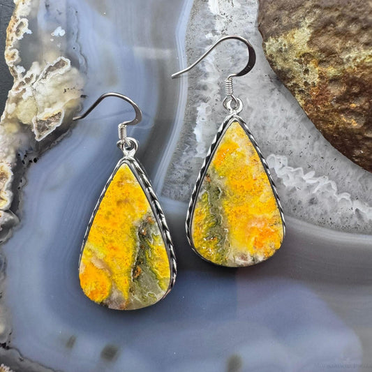 Sterling Silver Southwestern Style Teardrop Eclipse Jasper Dangle Earrings For Women