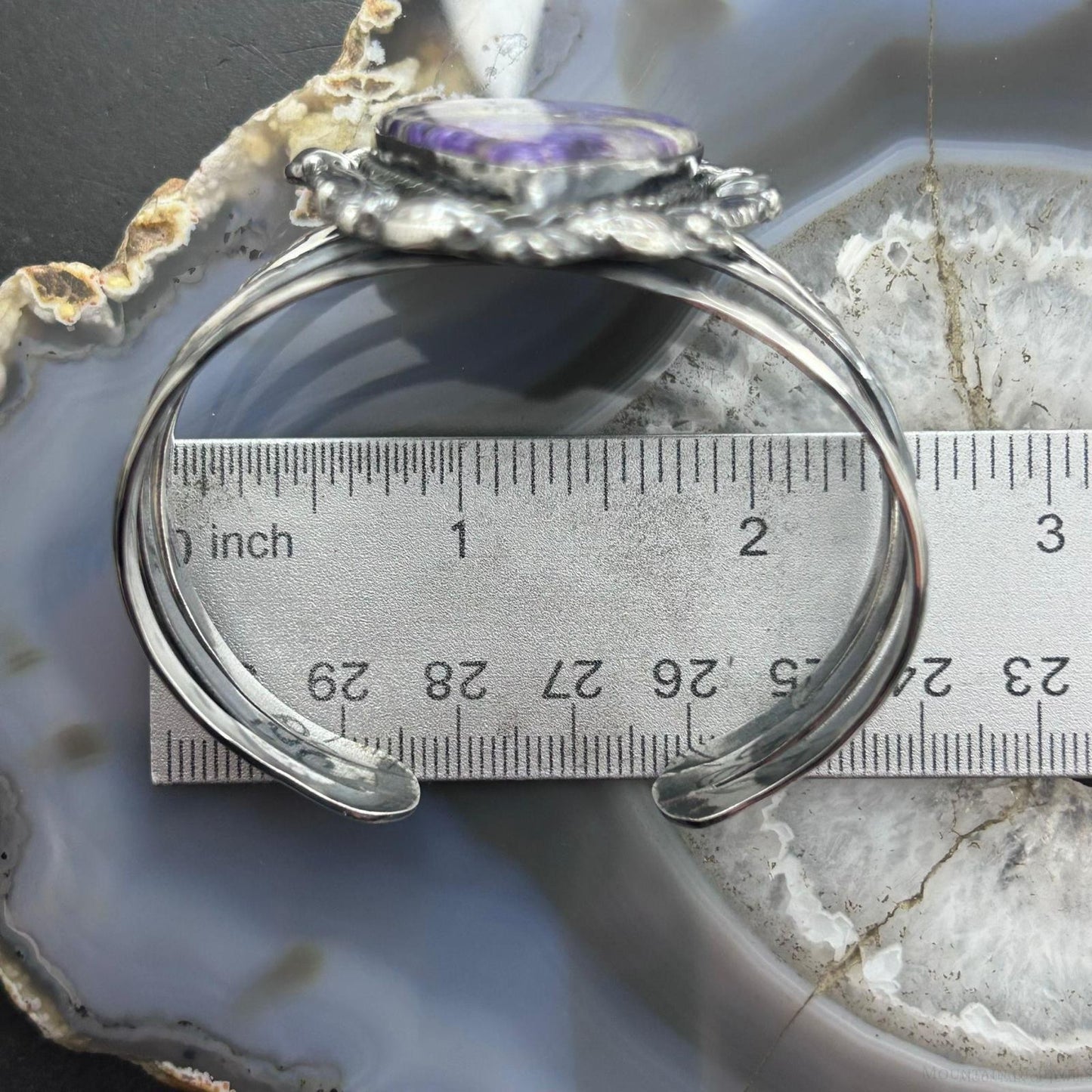 Sterling Silver Southwestern Style Large Teardrop Charoite Bracelet For Women