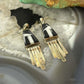 Vintage Native American Sterling Silver Onyx & MOP Inlay Dangle Earrings For Women