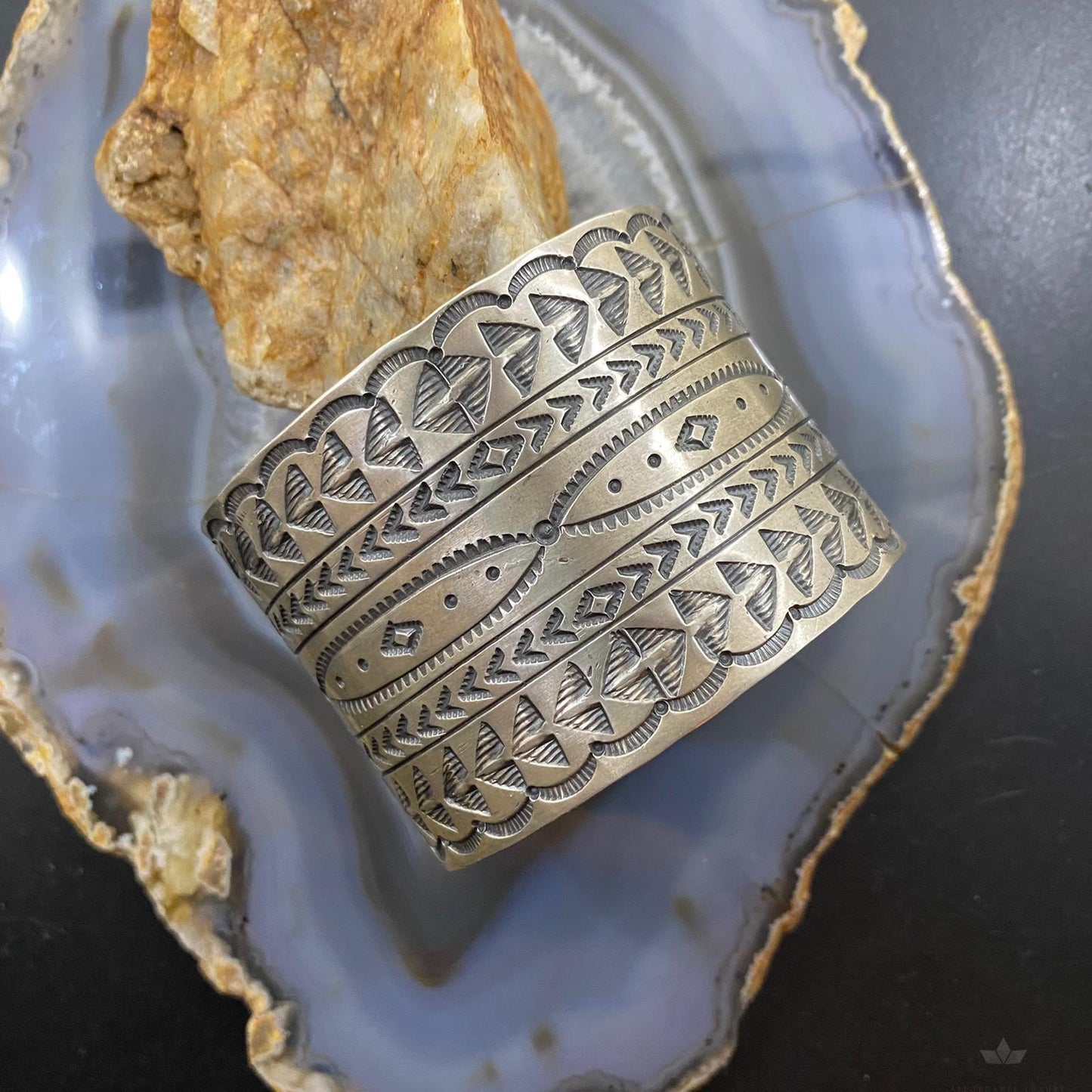 Tawney Cruz-Willie Native American Sterling Wide Stamped Bracelet For Women
