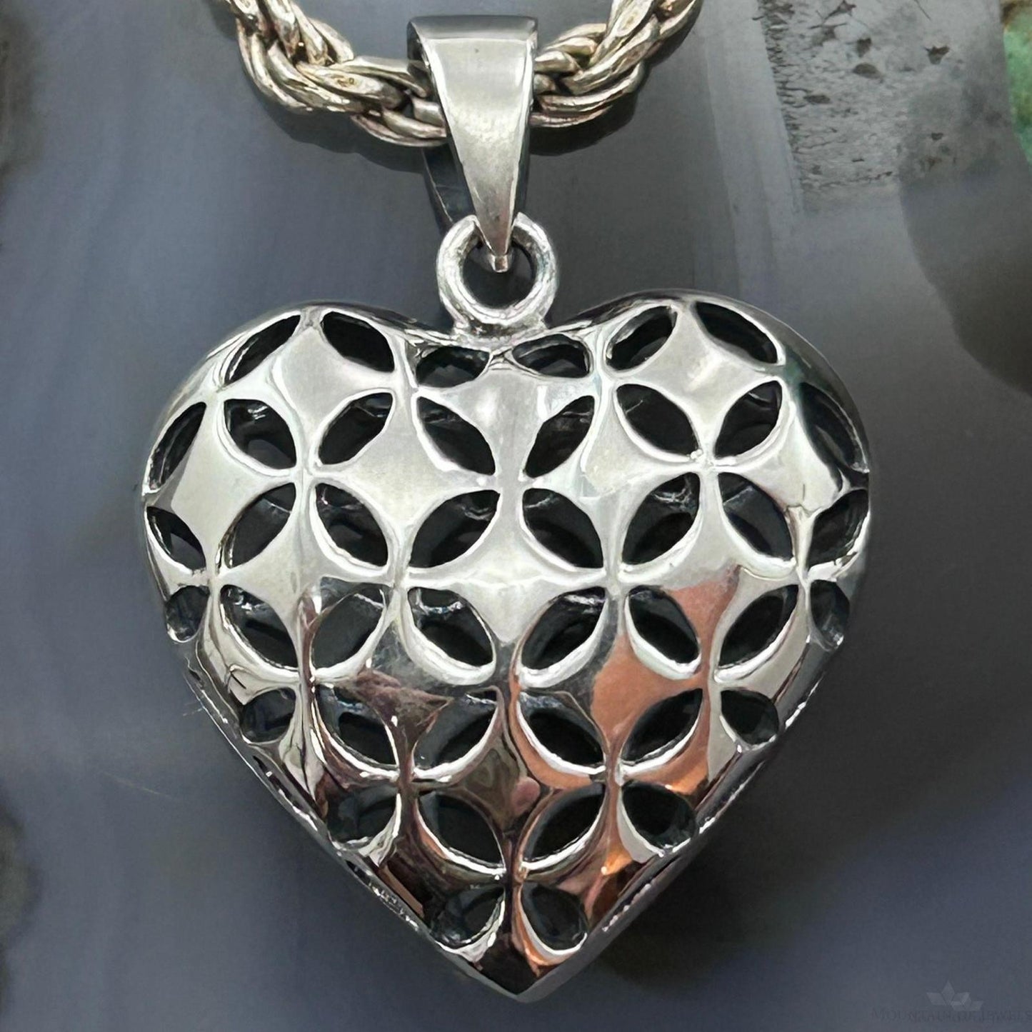 Sterling Silver Lattice Cut Out Hollowed Heart Pendant For Women