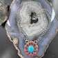Native American Sterling Silver Round Turquoise &Coral Heart Cluster Pendant W/Necklace For Women