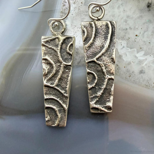 Cheyenne Custer Native American Sterling Silver Trapeze Tufa Cast Dangle Earrings For Women
