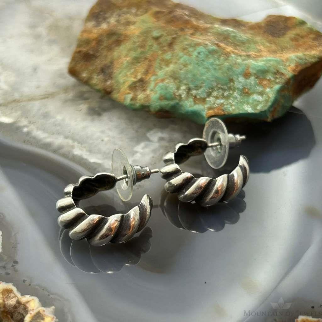 Sterling Silver Twisted Half Huggie Hoop Earrings For Women