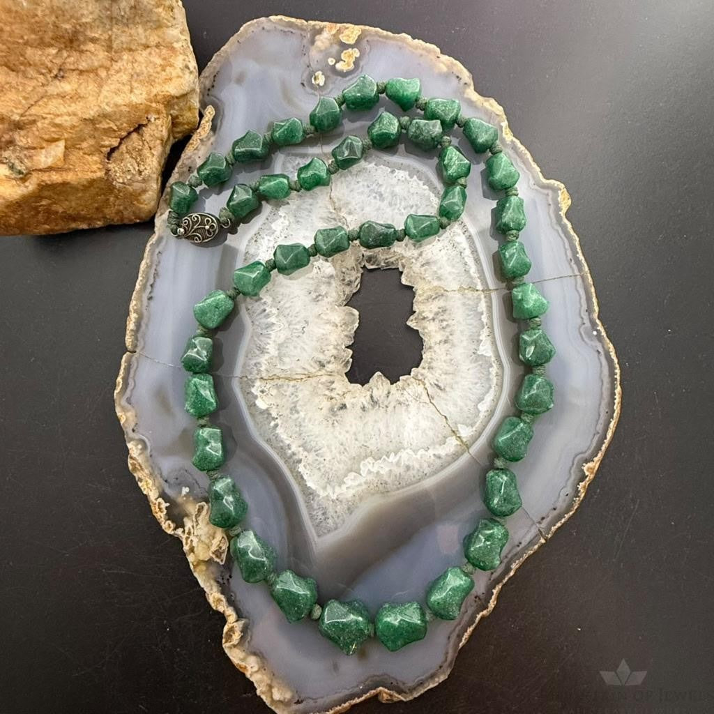 Vintage Sterling Silver  Knobby Shaped Aventurine Beaded Strung 22" Necklace For Women