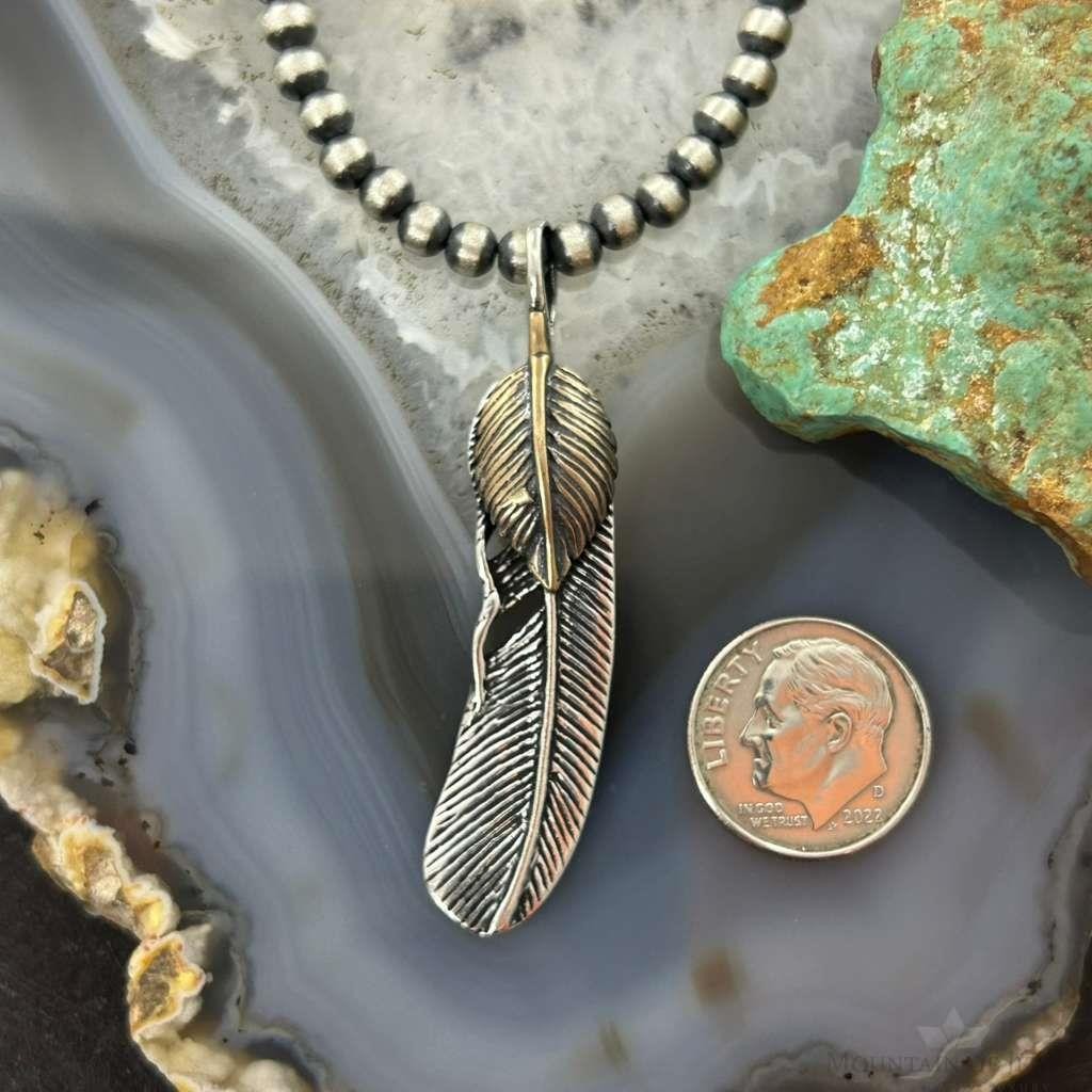 Sterling Silver Southwestern Style Feather & Leaf Unisex Pendant