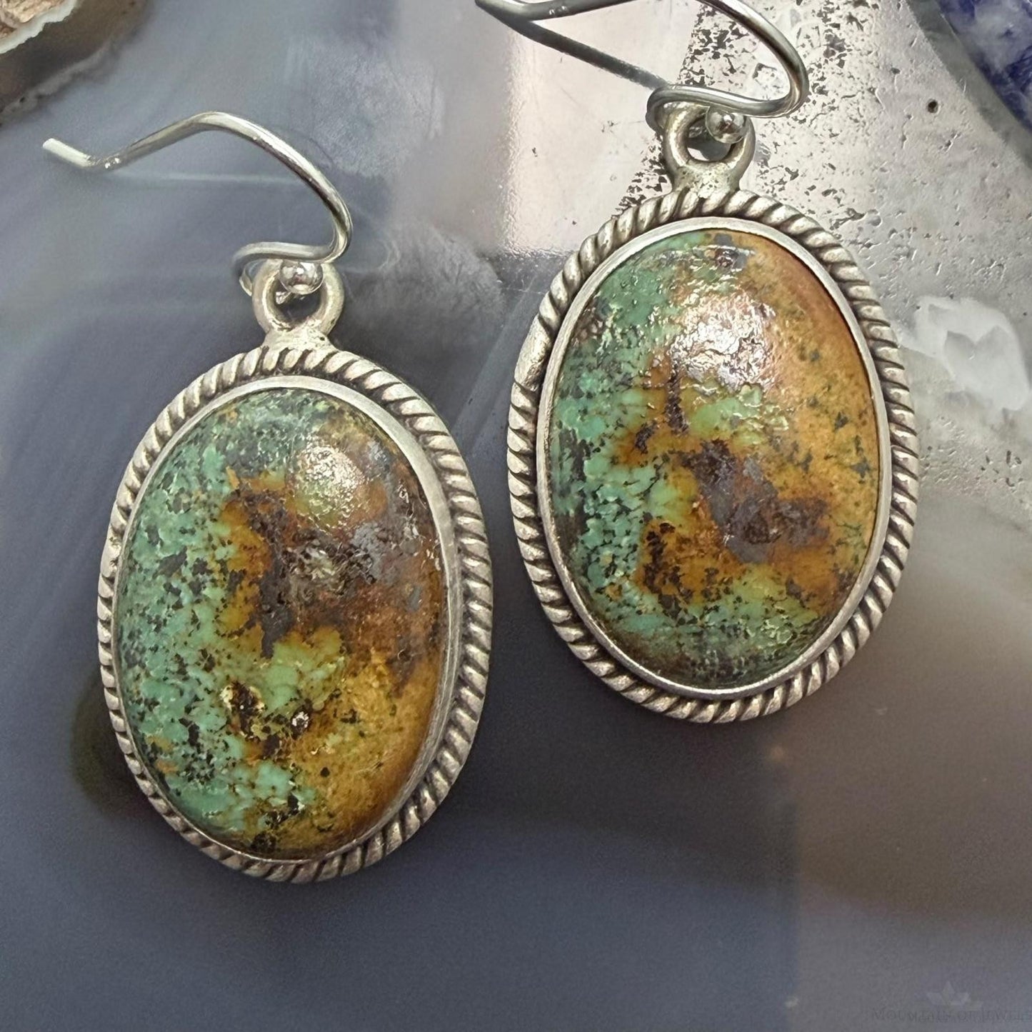 Sterling Silver Southwestern Style Oval Royston Turquoise Dangle Earrings For Women