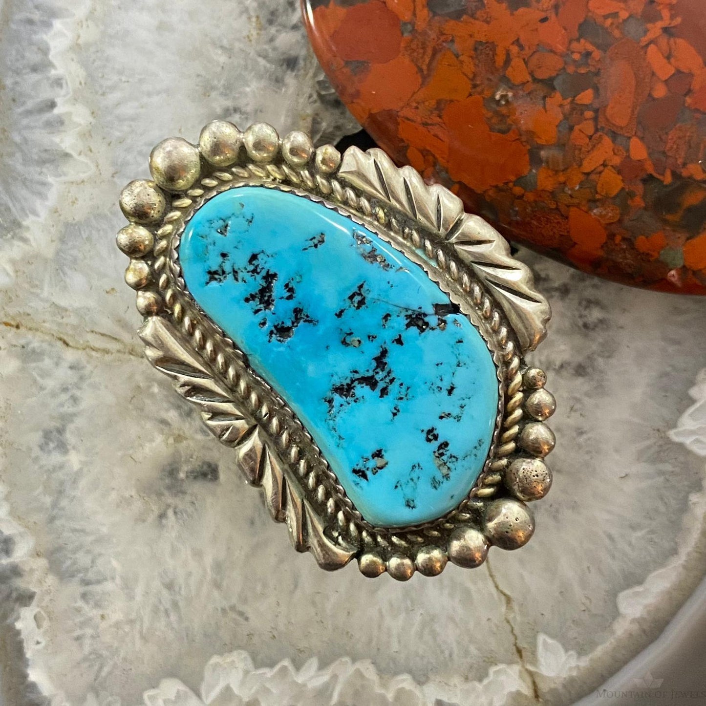 Vintage Native American Sterling Kingman Turquoise Ring Size 10.25 For Women