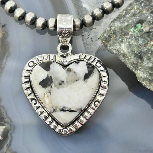 Sterling Silver Southwestern Style White Buffalo Decorated Heart Pendant For Women #3