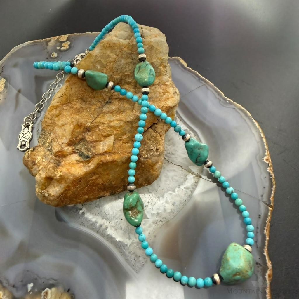 Carolyn Pollack Sterling Silver Natural Turquoise & Turquoise Beads 16"-19" Necklace For Women