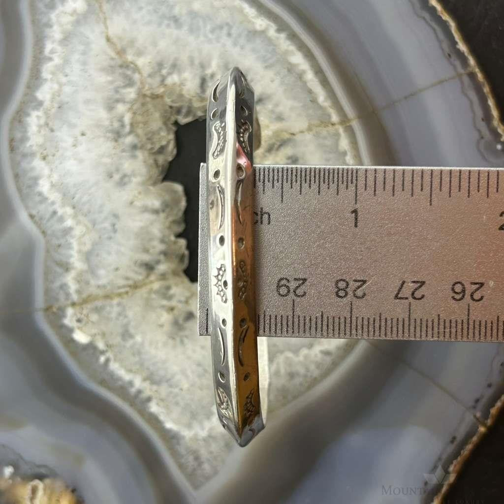 Signed Native American Sterling Silver Stamped Carinated Bracelet For Women