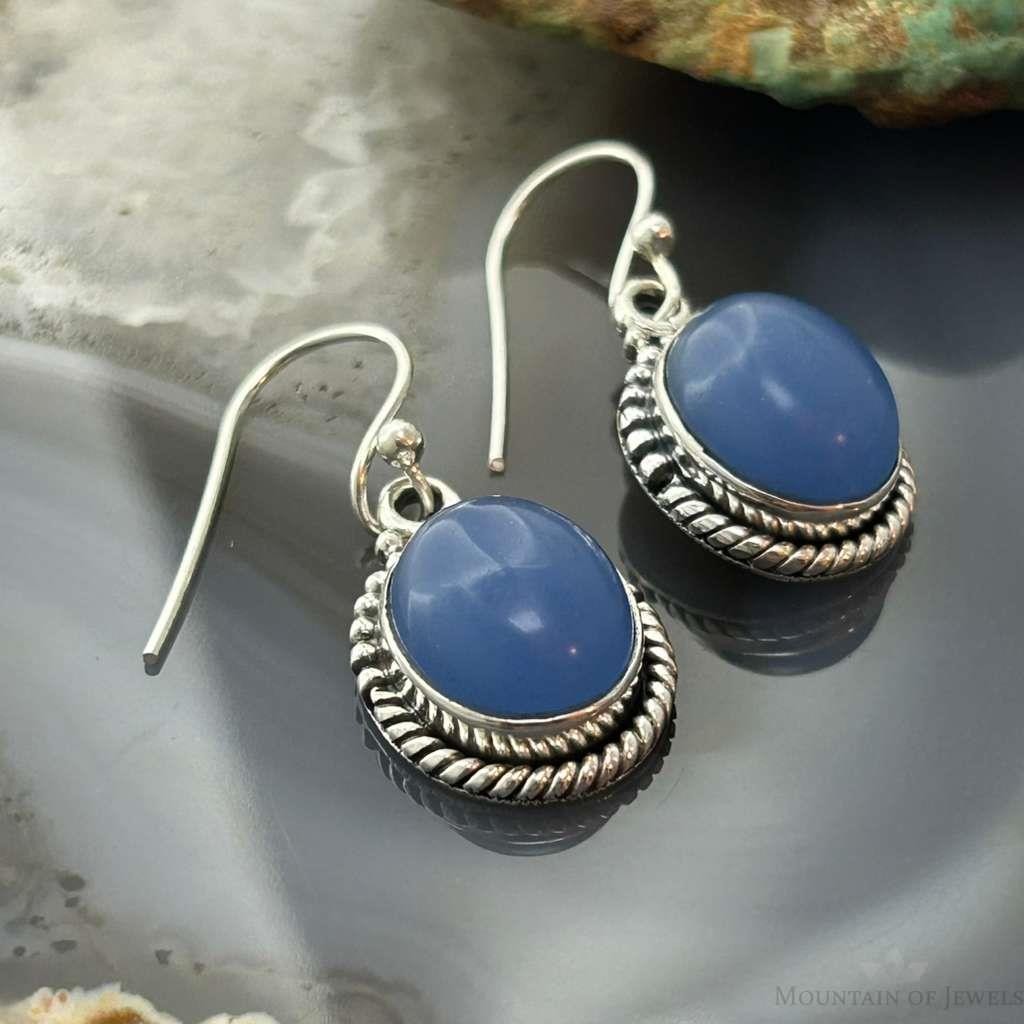 Sterling Silver Southwestern Style Periwinkel Chalcedony Dangle Earrings For Women