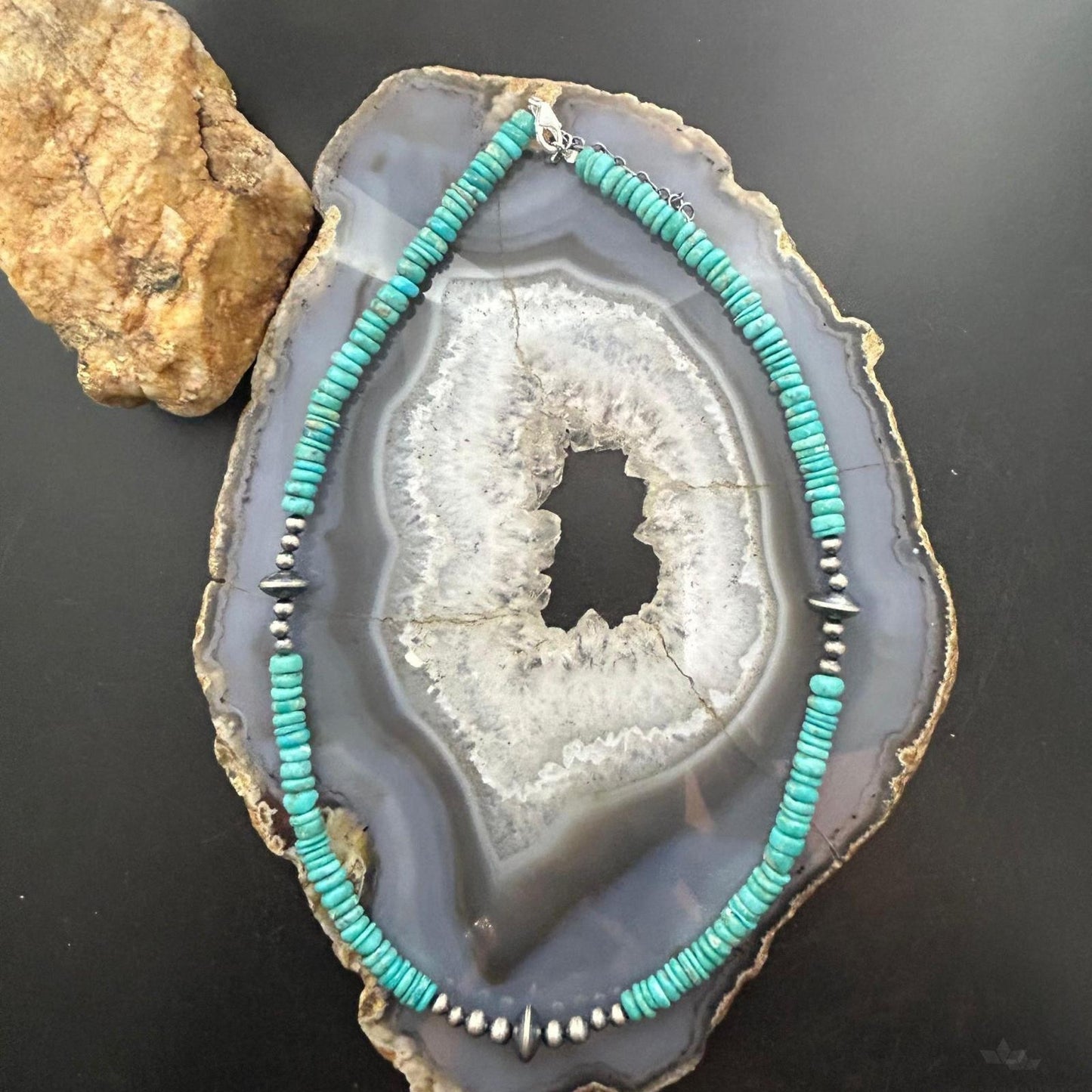 Sterling Silver Southwestern Style Turquoise Beads & Sterling Beads 18"-20" Necklace For Women