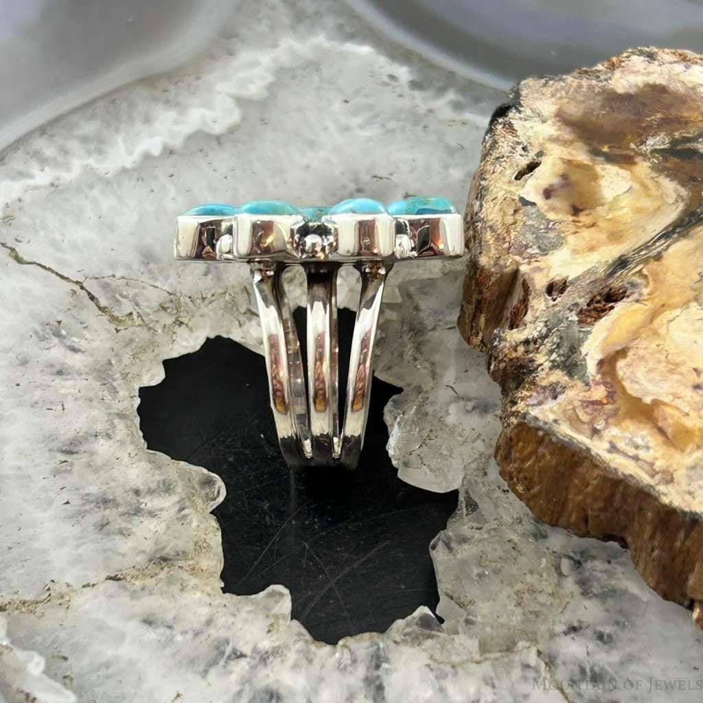 Sterling Silver Southwestern Style Mohave Turquoise Cluster Ring Size 7.75 For Women