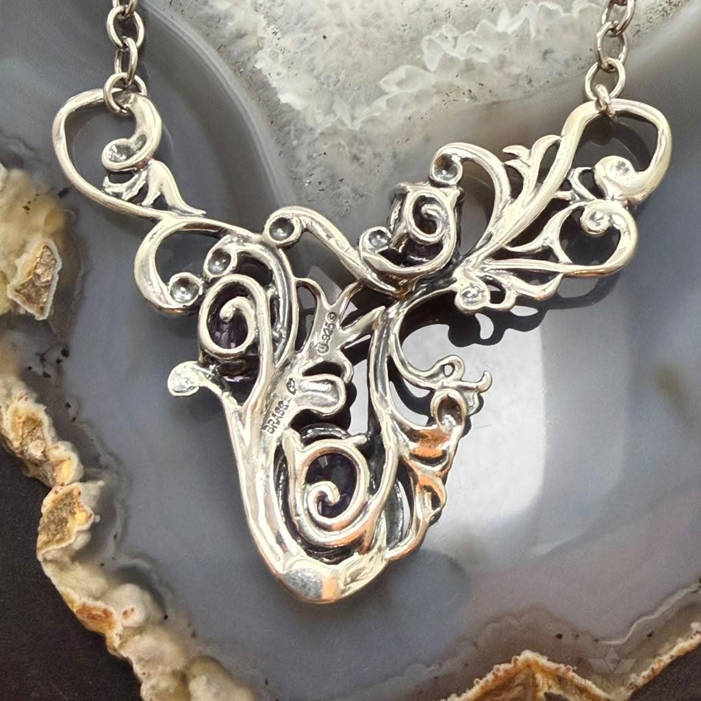 Carolyn Pollack Sterling Silver & Brass Faceted Amethyst 17.5" Swirl Decorated Necklace For Women