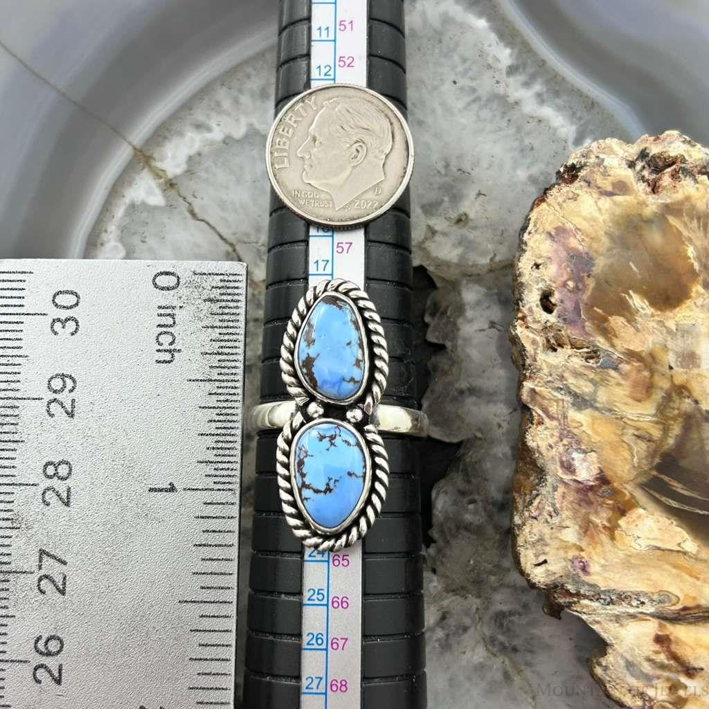 Sterling  Silver Southwestern Style Teardrop Double Golden Hill Turquoise Ring Size 9.75 For Women