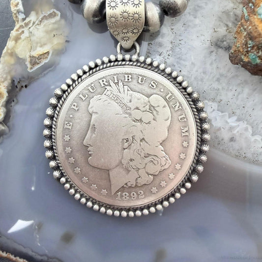 Genuine 90% Silver 1892 US Morgan Dollar Decorated Unisex Pendant