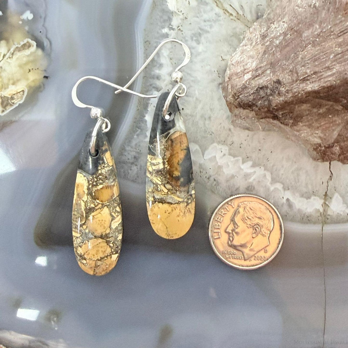 Sterling Silver Teardrop Maligano Jasper Slab Dangle Earrings For Women #501
