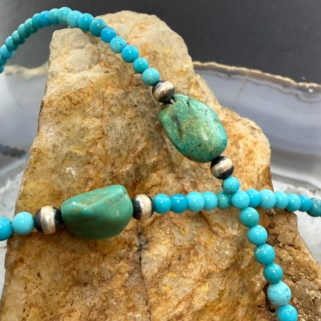 Carolyn Pollack Sterling Silver Natural Turquoise & Turquoise Beads 16"-19" Necklace For Women