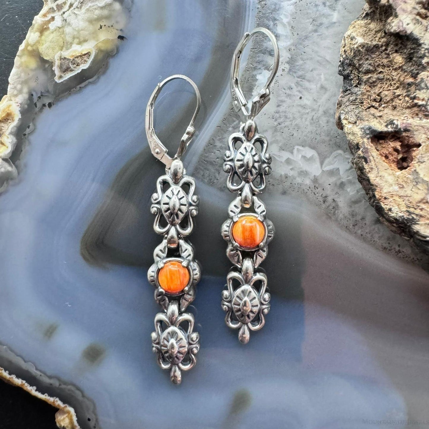 Carolyn Pollack Sterling Silver Orange Spiny Oyster Dangle Earrings For Women