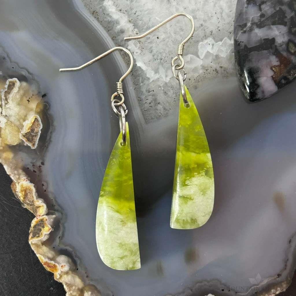 Sterling Silver Half Moon Vesuvianite Slab Dangle Earrings For Women #329