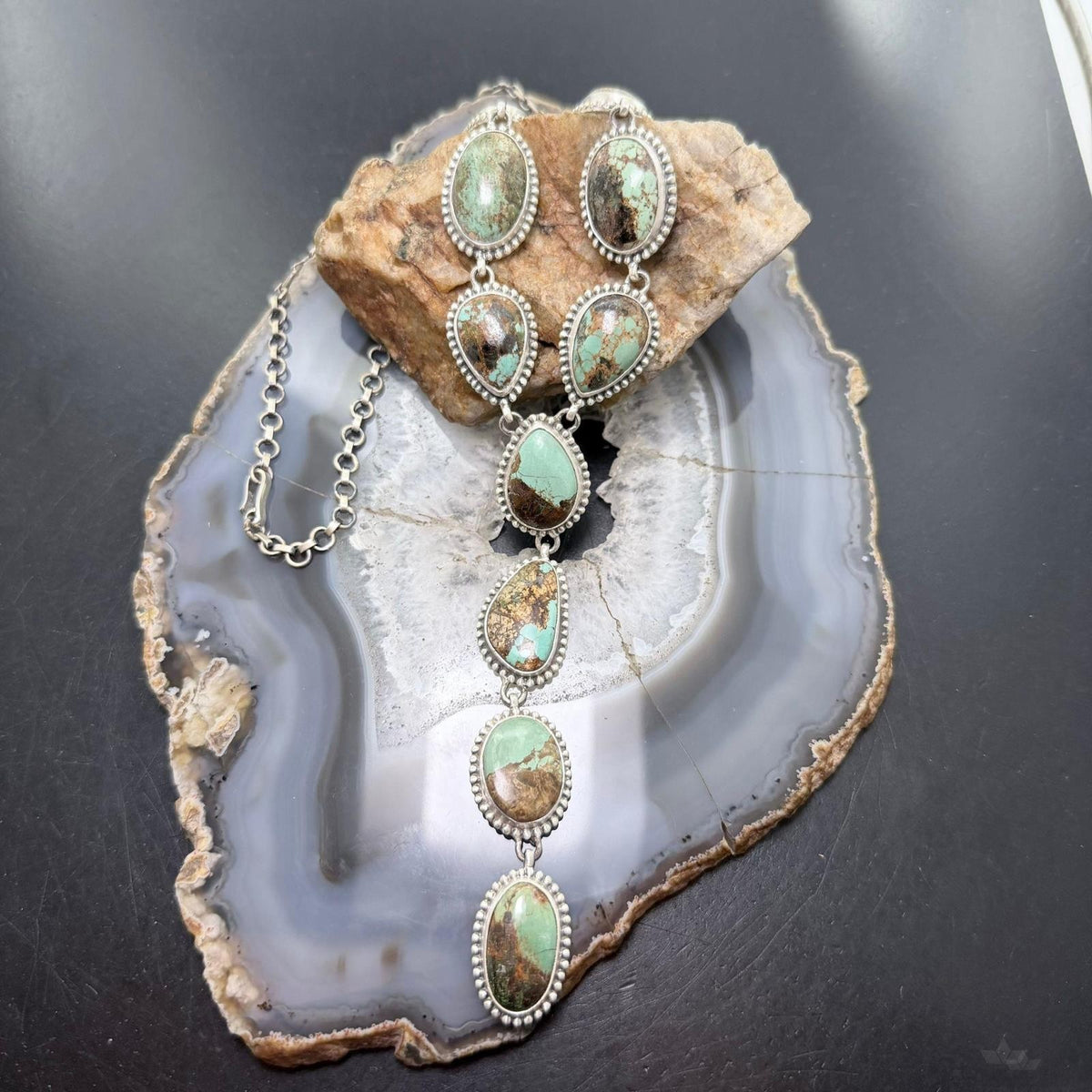 Sterling Silver Southwestern Style Montezuma Turquoise Lariat 23" Necklace For Women