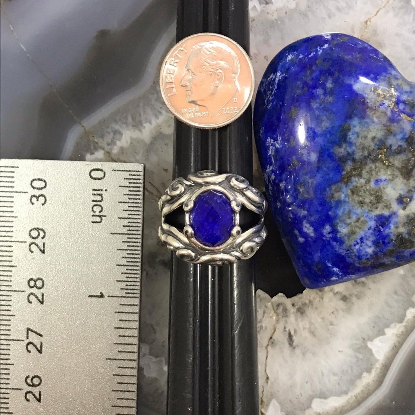 Carolyn Pollack Sterling Silver Lapis & Faceted Clear Quartz Doublet Ring Size 5.5 For Women