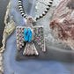 Gary Custer Navajo Sterling Silver Tufa Cast Blue Turquoise Eagle Unisex Pendant