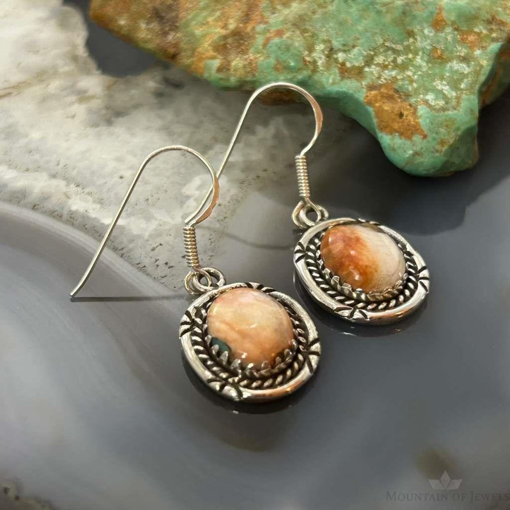 Sterling Silver Southwestern Style Spiny Oyster Dangle Earrings For Women